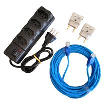 Kit filtro linha 4 tomadas cabo rede 10 m 2 adaptadores