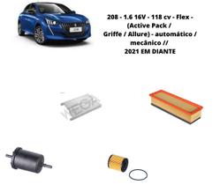 Kit filtros revisão peugeot 208 1.6 2021 em diante