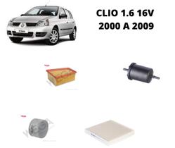 Kit filtros revisao renault clio 1.6 16v 00 a 2009