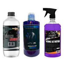 Kit Finalizador de lavagem Pretinho+Silicone Líquido+Verniz para motor e caixa de roda e chassis 1L Kit Finalizador de lavagem Pretinho+Silicone Líquido+Verniz para motor e caixa de roda e chassis 1L