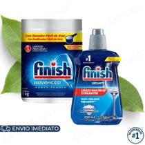 Kit Finish Detergente em Pó 1kg e Secante 250ml para Lava Louças Original Limpeza e Secagem Rápida