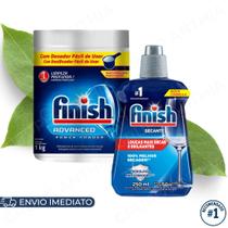 Kit Finish Detergente em Pó 450g/1kg e Secante 250ml para Lava Louças Original Limpeza e Secagem