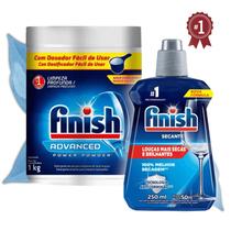 Kit Finish Detergente em Pó 450g/1kg e Secante 250ml para Lava Louças Original Limpeza e Secagem
