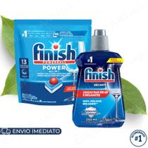 Kit Finish Detergente em Tablete 10/13/26/30tabs e Secante 250ml para Lava Louças Original Limpeza
