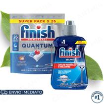 Kit Finish Detergente em Tablete 10/13/26/30tabs e Secante 250ml para Lava Louças Original Limpeza