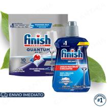 Kit Finish Detergente em Tablete 10tabs e Secante 250ml para Lava Louças Original Limpeza e Secagem