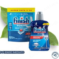 Kit Finish Detergente em Tablete 13/30tabs e Secante 250ml para Lava Louças Original Limpeza Secagem