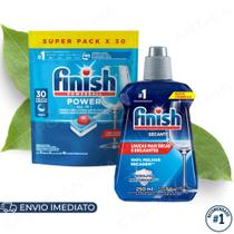 Kit Finish Detergente em Tablete 30tabs e Secante 250ml para Lava Louças Original Limpeza e Secagem