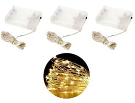 Kit Fio de Fada Micro LED Pilha 50 Lâmpadas Branco Quente Fixa 5 metros 3 Unidades - Master Christmas