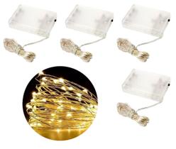 Kit Fio de Fada Micro LED Pilha 50 Lâmpadas Branco Quente Fixa 5 metros 4 Unidades - Master Christmas