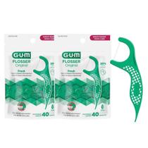 Kit Fio Dental com Haste Flosser Gum Forquilha Verde Cabo Sabor Menta 80 Unidades Kit Fio Dental com Haste Flosser Gum Forquilha Verde Cabo Sabor Menta 80 Unidades