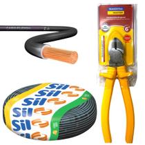 Kit Fio Flexível 10mm Preto Sil 100m + Alicate Corte Diagonal 6" Pol Tramontina