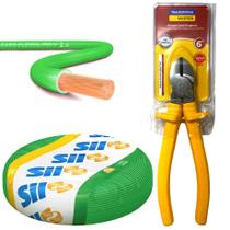 Kit Fio Flexível 10mm Verde Sil 100m + Alicate Corte Diagonal 6" Pol Tramontina