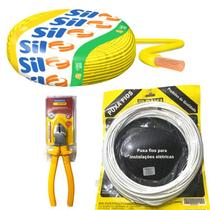 Kit FIo Flexivel Amarelo Sil 4mm + Passa Fio 20M + Alicate Tramontina 6" Polegadas