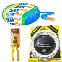 Kit FIo Flexivel Azul Sil 4mm + Passa Fio 20M + Alicate Tramontina 6" Polegadas