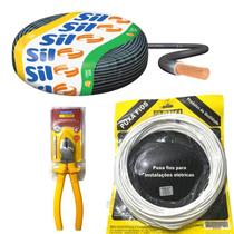 Kit FIo Flexivel Preto Sil 4mm + Passa Fio 20M + Alicate Tramontina 6" Polegadas