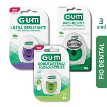 Kit Fios Dentais GUM Dual Defense + Pro-Resist + Fita Ultradeslizante 3 fios dentais