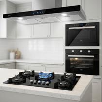 Kit Fischer Infinity Microondas e Forno de Embutir Cooktop 5 Bocas Tripla Chama Coifa