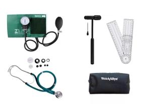 Kit Fisioterapia Com Esfigmo Esteto Martelo Goniômetro Bolsa
