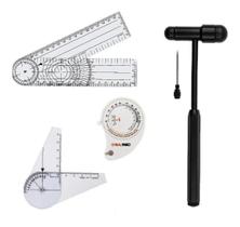 Kit Fisioterapia Goniômetro Grande + Goniometro De Dedo + Martelo De Buck + Fita Corporal