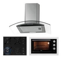 Kit Fit Line Fischer: Forno Elétrico Branco Coifa Cooktop 4B Tripla Chama