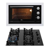 Kit Fit Line Fischer Forno Elétrico Branco e Cooktop 4B Trempe Iron Kit Fit Line Fischer Forno Elétrico Branco e Cooktop 4B Trempe Iron
