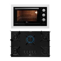 Kit Fit Line Fischer: Forno Elétrico Branco e Cooktop 5B Trempe Iron Voltagem:127 Kit Fit Line Fischer: Forno Elétrico Branco e Cooktop 5B Trempe Iron Voltagem:127