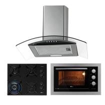 Kit Fit Line Fischer: Forno Elétrico Inox Coifa Cooktop 4B Tripla Chama