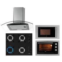 Kit Fit Line Fischer: Forno Inox Coifa Cooktop 4B Aramado e Micro-ondas