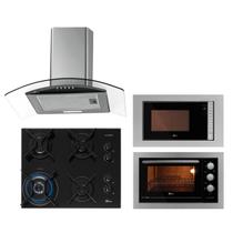 Kit Fit Line Fischer: Forno Inox Coifa Cooktop 4B Iron e Micro-ondas