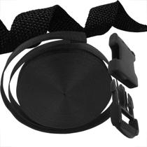 Kit Fita Ca 25mm Rolo 10 Metros Cadarço Para Alça Com Fecho De Engate Rápido 10 Unidades Bolsas Mochilas Coleira Costura Preto