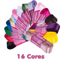 Kit Fita Cetim Simples 22mm 16 Cores 10 Metros Cada Fitas Progresso