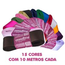Kit Fita Cetim Simples 30mm 15 Cores 10 Metros Fitas Progresso Kit Fita Cetim Simples 30mm 15 Cores 10 Metros Fitas Progresso