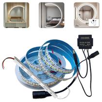 Kit Fita De 240 Leds/m 12v 5m Botão Touch Interruptor De Espelho Fonte Slim Kit Fita De 240 Leds/m 12v 5m Botão Touch Interruptor De Espelho Fonte Slim