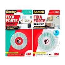 Kit Fita Dupla Face Fixa Forte Banheiro E Cozinha Scotch Transparente