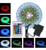 Kit Fita Led Colorida 5050 RGB até 16 Cores - 5 Metros (Acompanha Fonte e Controle) É Ideal para Sanca e decoração