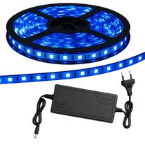Kit Fita Led Com 5 Metros 5050 Azul Com Silicone E Fonte 12v 3a Bivolt Kit Fita Led Com 5 Metros 5050 Azul Com Silicone E Fonte 12v 3a Bivolt