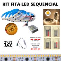 KIT Fita LED Sequencial 234 LEDs 12V 5 Metros 3000K + Fonte