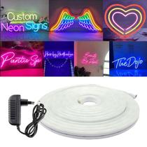 Kit Fita Tira Mangueira Flexível De Led Neon 5M Para Corte De 2,5Cm Iluminação Branco Quente Com Fonte 12V 3A Kit Fita Tira Mangueira Flexível De Led Neon 5M Para Corte De 2,5Cm Iluminação Branco Quente Com Fonte 12V 3A