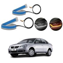 Kit Fitas Led DRL Farol + Seta 12v 45cm Polo Sedan 2002 2003 2004 2005 2006 2007 2008 2009 2010 2011 2012 2013 até 2023