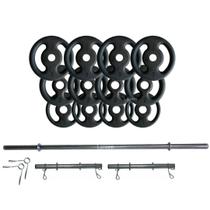 Kit Fitness 24kg De Anilhas De Ferro + Barras Com Presilhas