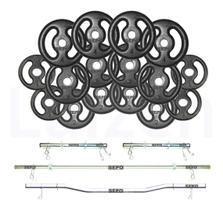 Kit Fitness 40kg Anilhas + Barras 40cm + Barra 120 + Barra W