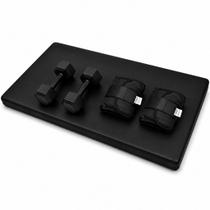 Kit Fitness Colchonete Preto + Par 2kg Caneleira Peso Preto + Par 2Kg Halter Sextavado Academia