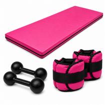 Kit fitness completo colchonete rosa + par 1kg halter bola + par 1kg caneleira rosa treino em casa Kit fitness completo colchonete rosa + par 1kg halter bola + par 1kg caneleira rosa treino em casa