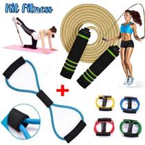 Kit Fitness Malhar Exercicios em Casa Homeoffice Elastico de Tensão + Corda de Pular - MBFit