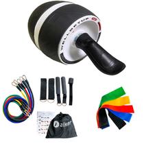 Kit Fitness Roda Rolo+ Kit Elástico Extensor +Kit 5 Faixa
