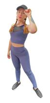 Kit Fitness Top Com Bojo E Legging Cintura Alta Conjunto K03