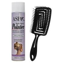 Kit Fixador Spray Cabelo Forte ASPA 400ml Escova Pentear UZY
