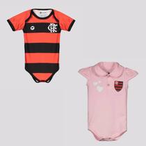 Kit Flamengo Bodys Vermelho Listrado e Polo Rosa Kit Flamengo Bodys Vermelho Listrado e Polo Rosa