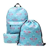 Kit Flamingo Mochila Estojo Necessaire Saco Kit Flamingo Mochila Estojo Necessaire Saco